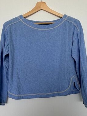 Intimately Free People Blue Contrast Stitch Long Sleeve Crop Top Size Large